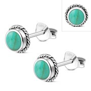 Turquoise Round Stud Silver Earrings - e369